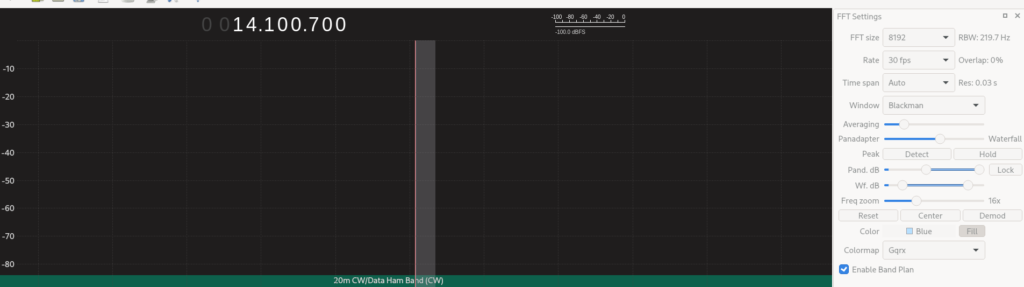 A screen showing the gqrc signal receiver in work with the setting described in this section.
