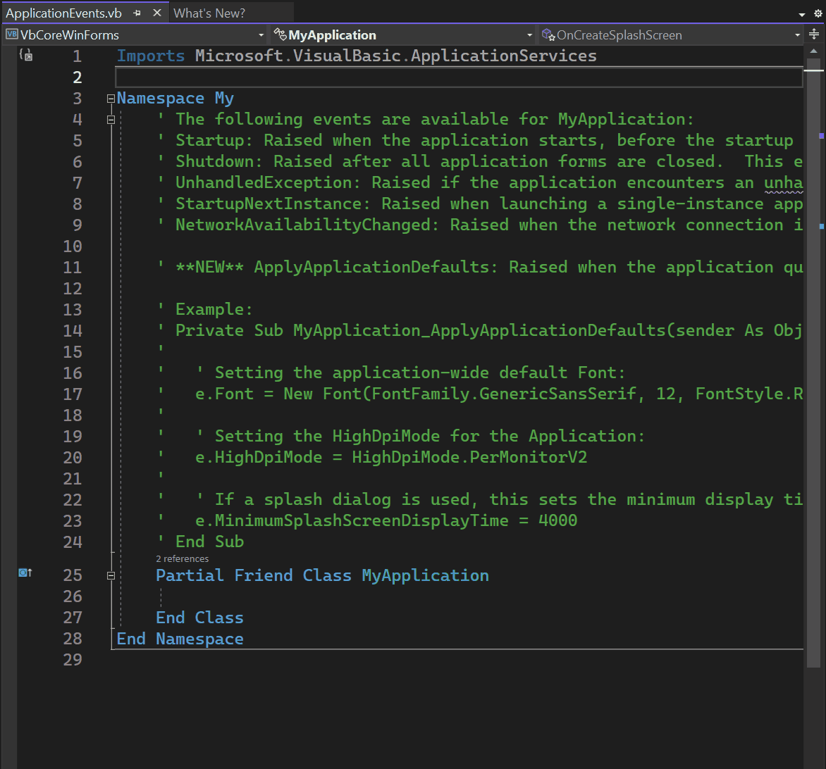 Animated gif showing how to wire app Application Events in the ApplicationEvent.vb code file