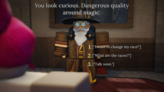 the forge races - the wizard speaking to a character